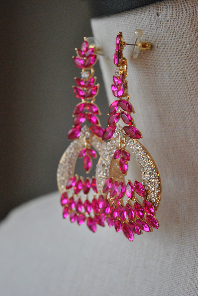 FASHION COLLECTION MAGENTA CRYSTALS STATEMENT EARRINGS Le Obsession Boutique