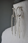 WHITE FRESHWATER PEARLS WITH SWAROVSKI CRYSTALS LONG EARRINGS