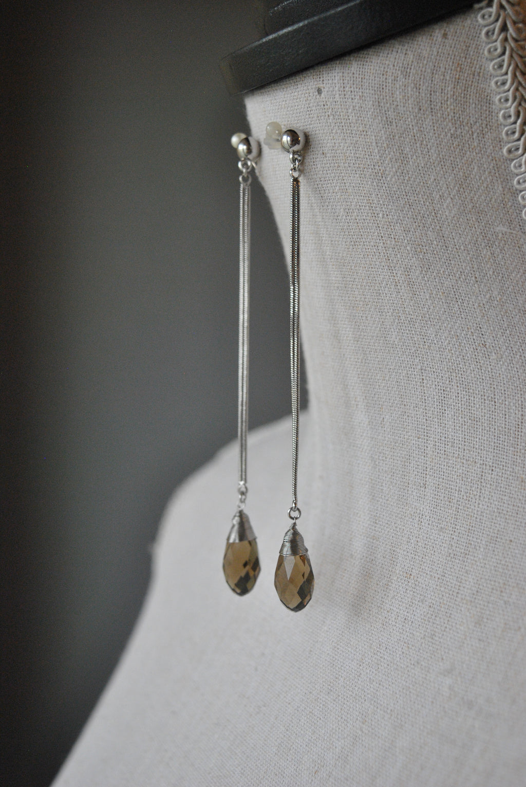 FASHION COLLECTION - SMOKY CRYSTALS LONG DROP EARRINGS