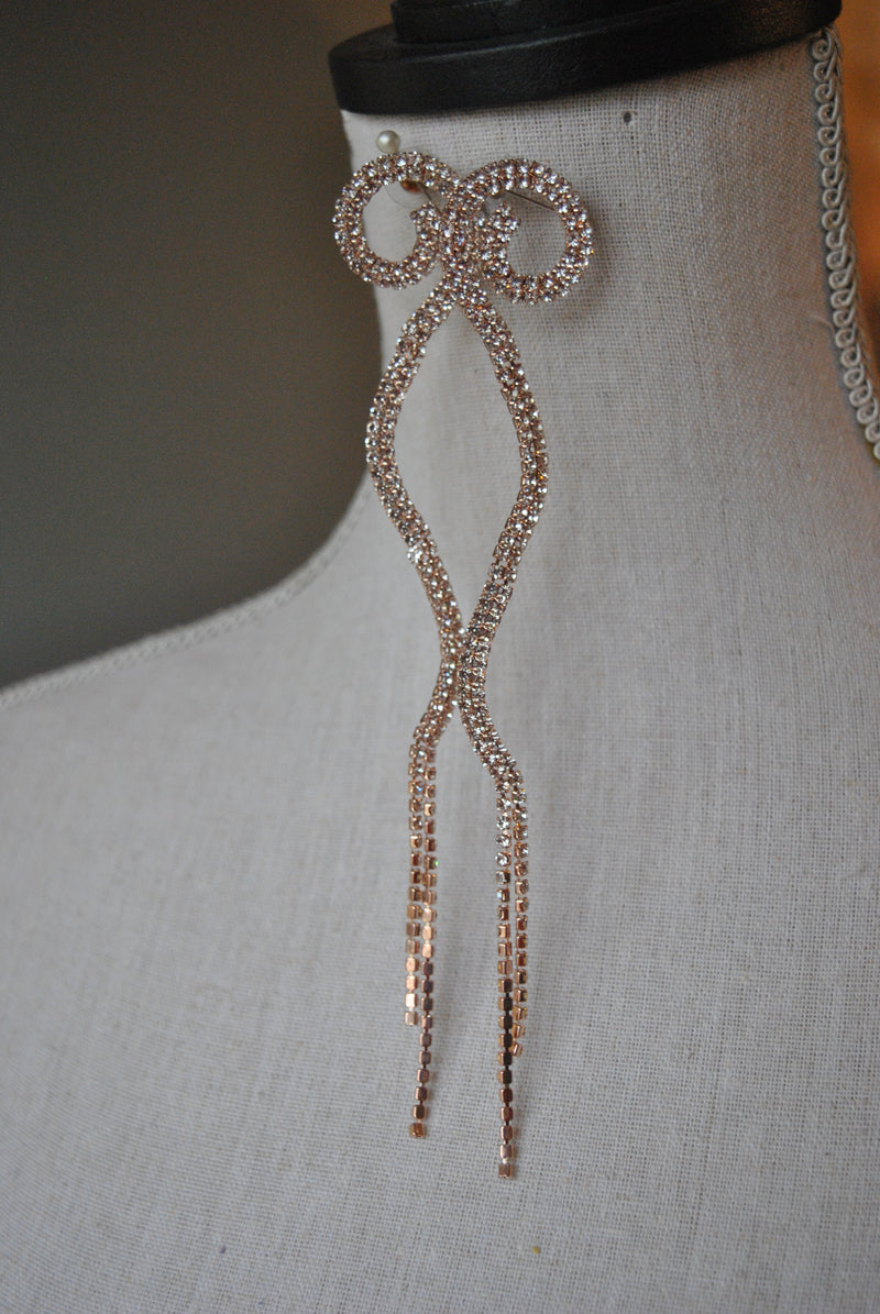 FASHION COLLECTION - ROSE GOLD CRYSTALS LONG STATEMENT EARRINGS