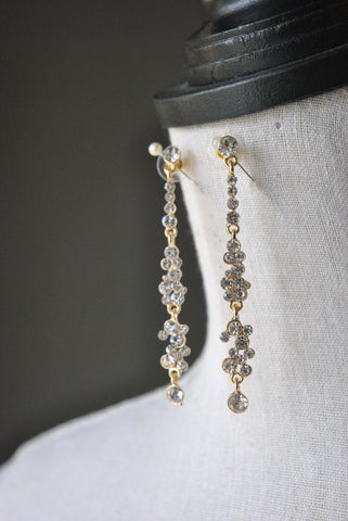 FASHION COLLECTION - CLEAR CRYSTALS  ON GOLD STATEMENT EVENING EARRINGS