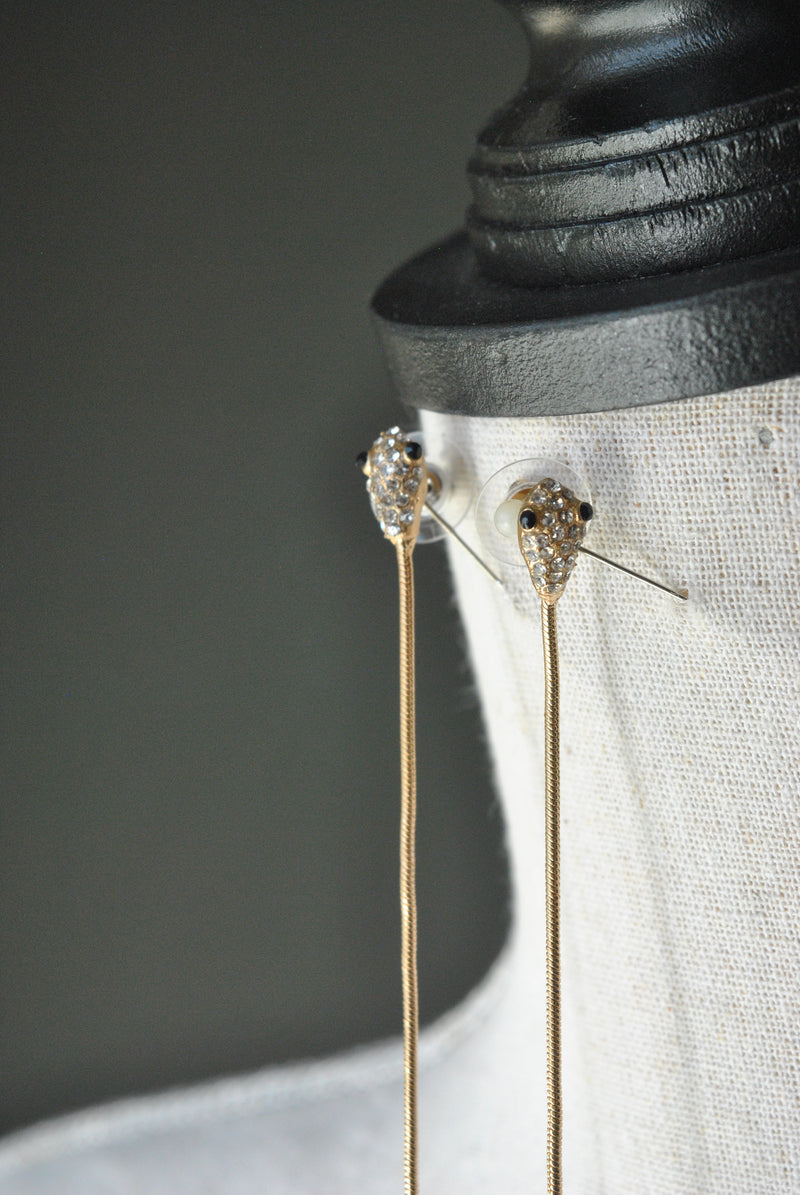 FASHION JEWELRY - GOLD SNAKE LONG DELICATE EARRINGS