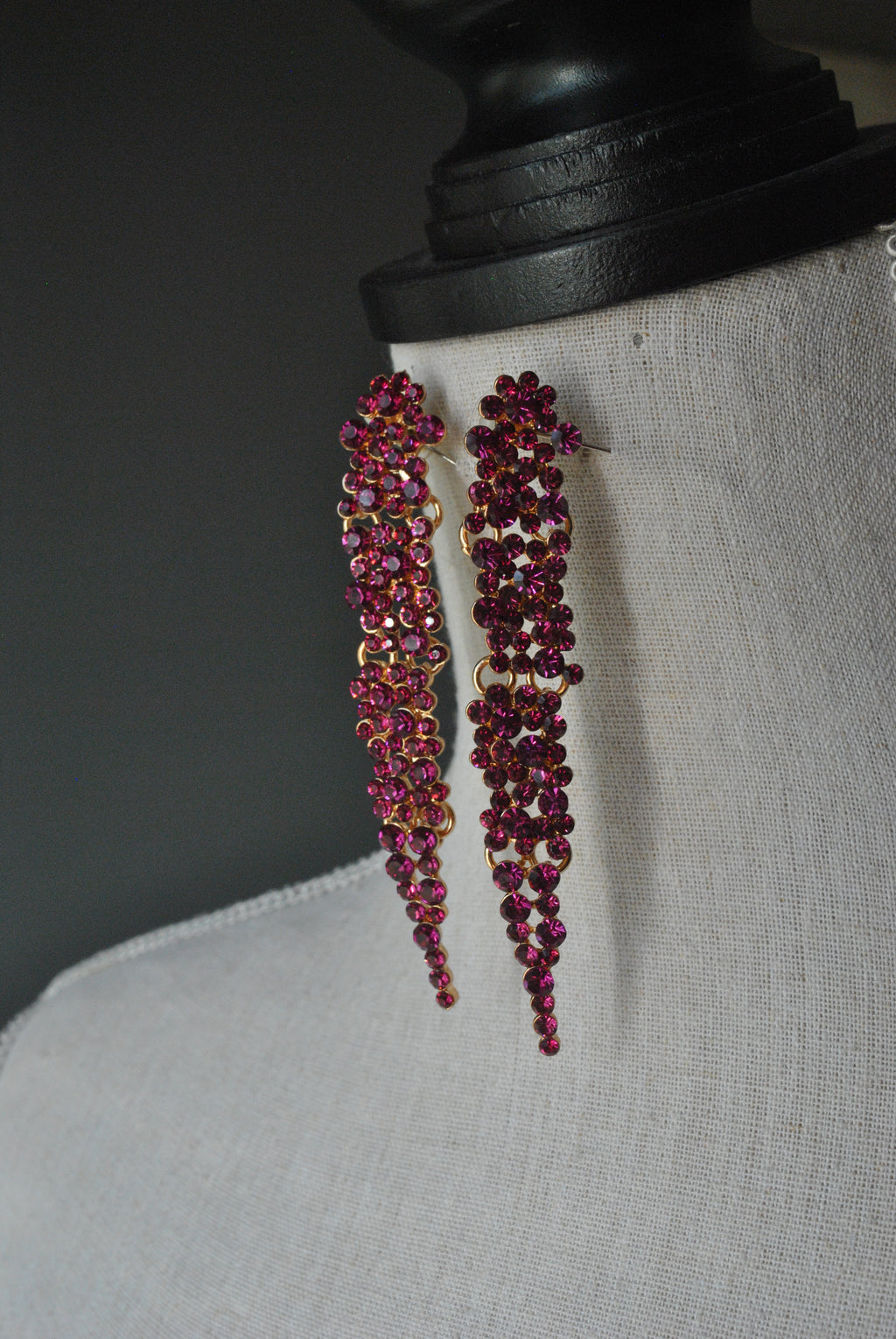 FASHION COLLECTION - FUSCHIA PINK CRYSTALS STATEMENT EARRINGS