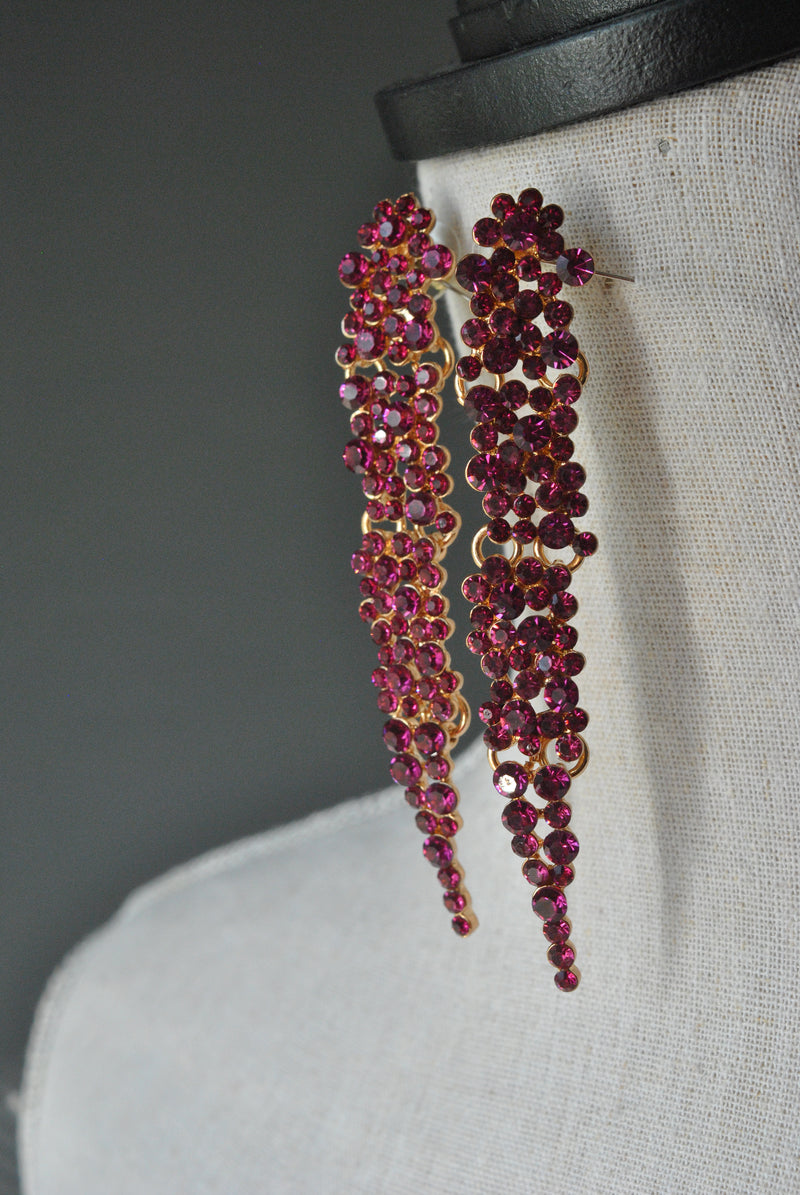 FASHION COLLECTION - FUSCHIA PINK CRYSTALS STATEMENT EARRINGS