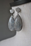 LABRADORITE AND RHINESTONES STERLING SILVER DROP EARRINGS