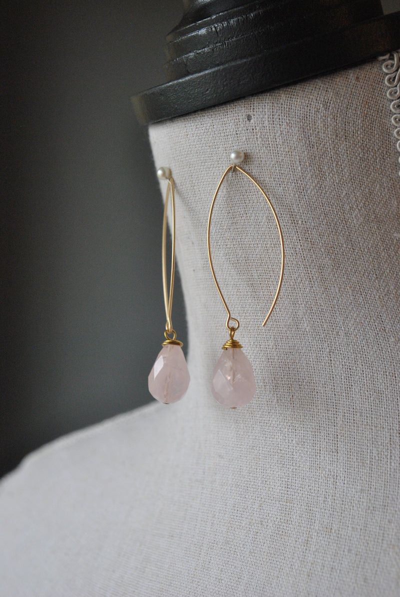 ROSE QUARTZ DROPS LONG EARRINGS