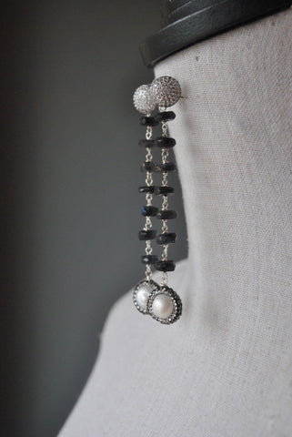 FASHION COLLECTION - BLACK TASSEL GOLD STATEMENT EARRINGS