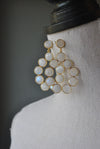 WHITE MOONSTONE AND 14KT GOLD ON SILVER STATAMENT EARRINGS