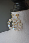 WHITE MOONSTONE AND 14KT GOLD ON SILVER STATAMENT EARRINGS