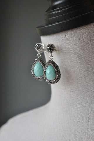 AMAZONITE AND SWAROVSKI CRYSTALS LONG EARRINGS