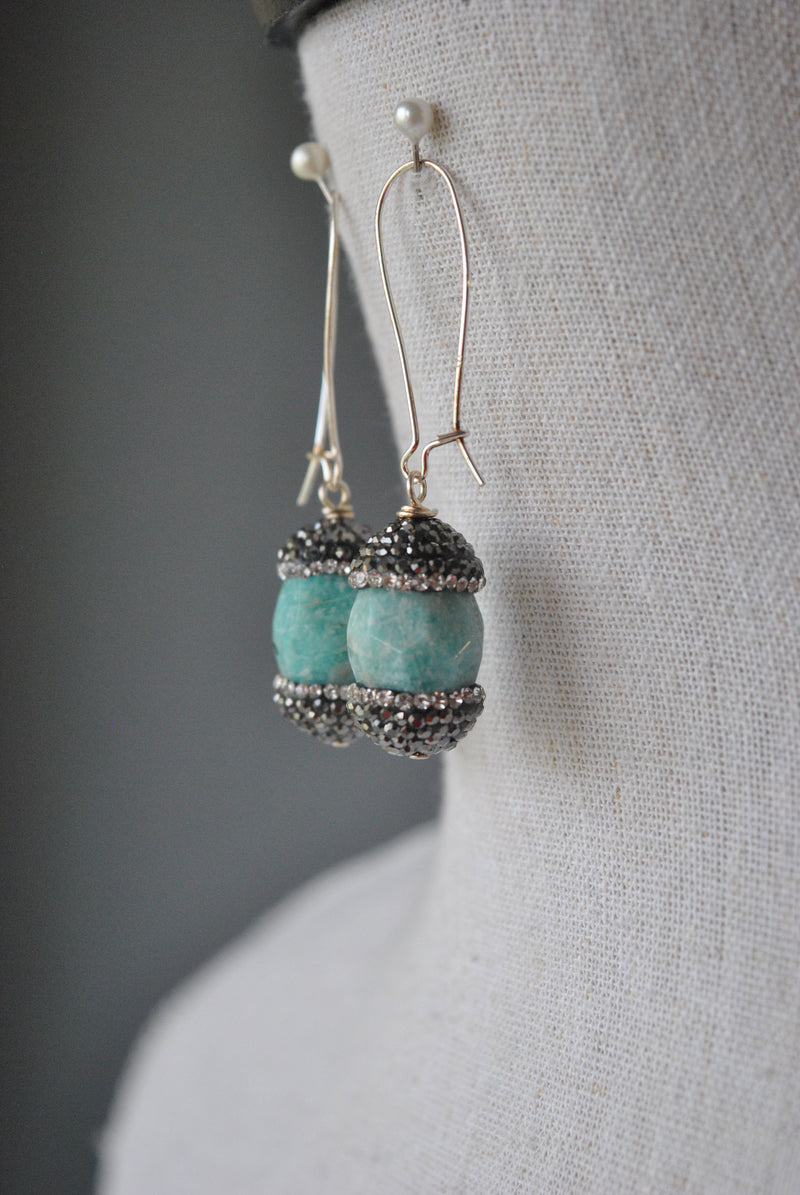 MINT AMAZONITE AND SWAROVSKI CRYSTALS DROP EARRINGS