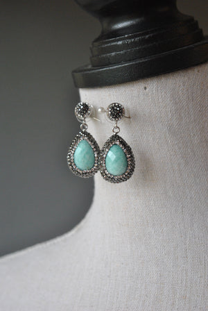AMAZONITE TAERDROPS AND SWAROVSKI CRYSTALS STUDS EARRINGS