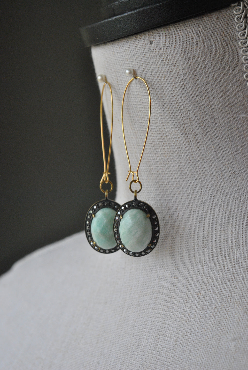 AMAZONITE ON GOLD LONG EARRINGS