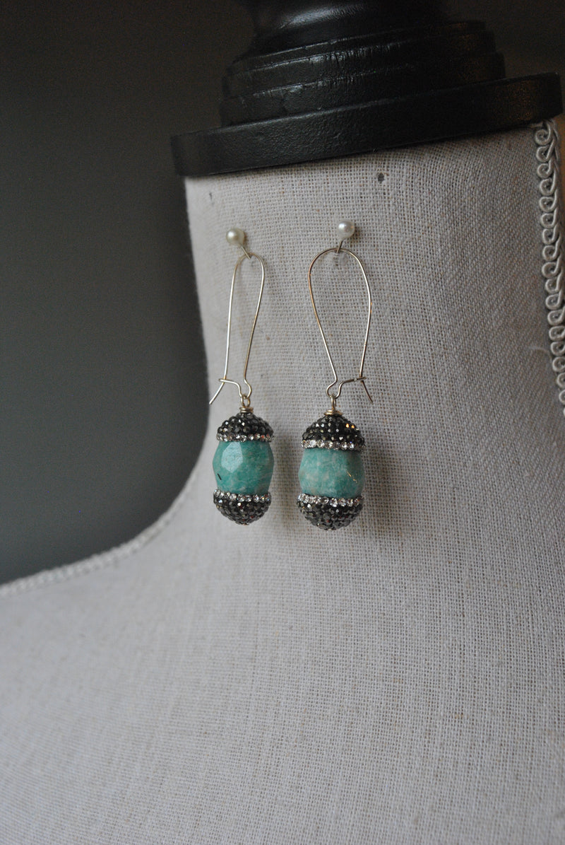 MINT AMAZONITE AND SWAROVSKI CRYSTALS DROP EARRINGS