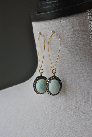 AMAZONITE ON GOLD LONG EARRINGS
