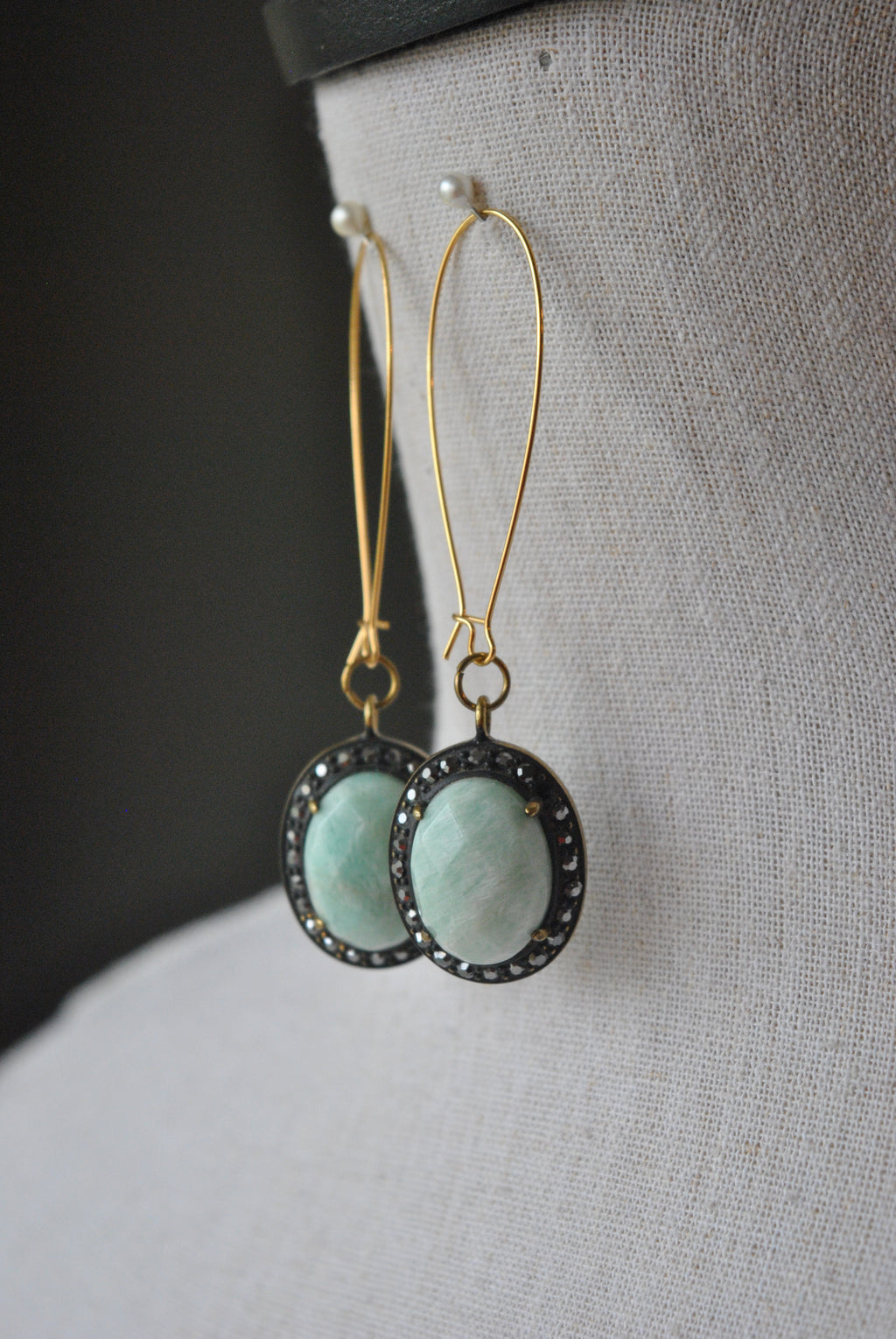 AMAZONITE ON GOLD LONG EARRINGS