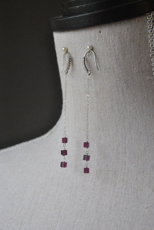 PURPLE SWAROVSKI CRYSTALS CHAIN DROP EARRINGS