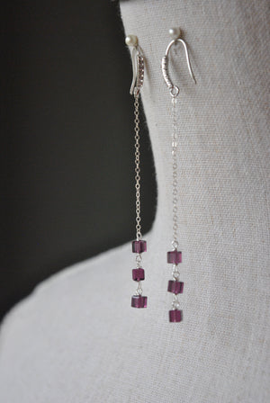 PURPLE SWAROVSKI CRYSTALS CHAIN DROP EARRINGS