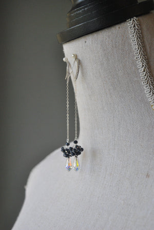 BLUE SAPPHIRE AND SWAROVSKI CRYSTALS CHAIN LONG DROP EARRINGS