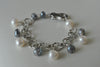 WHITE FRESHWATER PEARLS AND GREY MOONTONE CHARM BRACELET