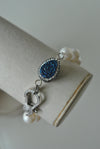 WHITE FRESHWATER PEARLS AND ROYAL BLUE DRUZY BRACELET