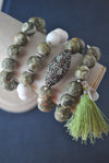 GREEN JASPER WHITE ONYX AND CRYSTALS STRETCHY BRACELETS