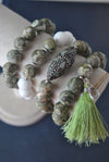 GREEN JASPER WHITE ONYX AND CRYSTALS STRETCHY BRACELETS