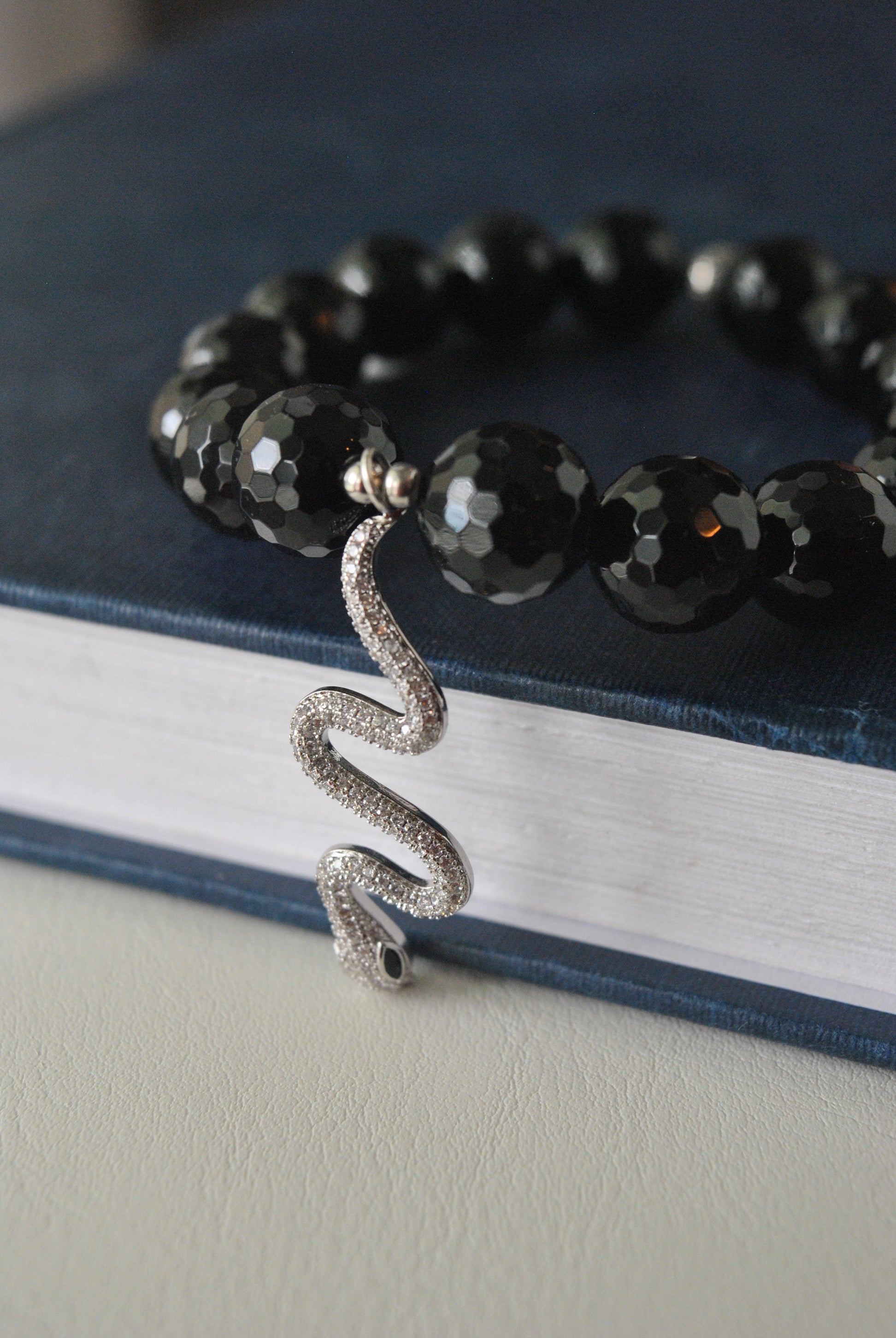 WHITE AND BLACK ONYX STRETCHY BRACELETS Le Obsession Boutique