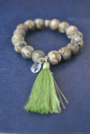 GREEN JASPER WHITE ONYX AND CRYSTALS STRETCHY BRACELETS