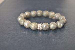 GREY MOONSTONES BLACK ONYX AND RHINESTONES STRETCHY BRACELETS