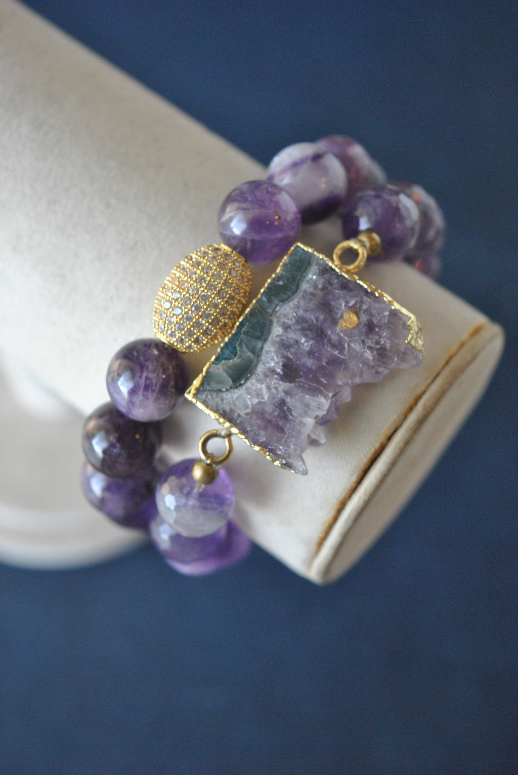 AMETHYST ON GOLD STRETCHY BRACELETS SET