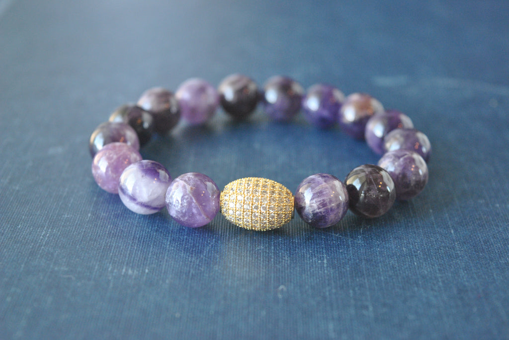 AMETHYST ON GOLD STRETCHY BRACELETS SET
