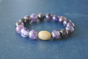 AMETHYST ON GOLD STRETCHY BRACELETS SET