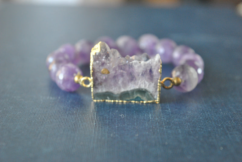 AMETHYST ON GOLD STRETCHY BRACELETS SET