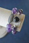 MATT SILVER GREY AGATE STRETCHY BRACELETS