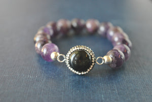 AMETHYST BLACK ONYX STRETCHY BRACELET SET