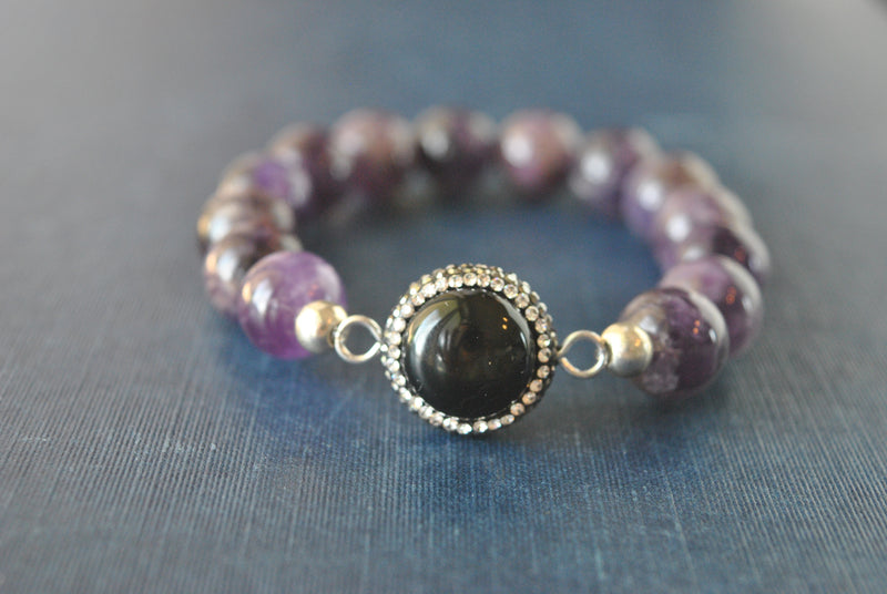 AMETHYST BLACK ONYX STRETCHY BRACELET SET – Le Obsession Boutique