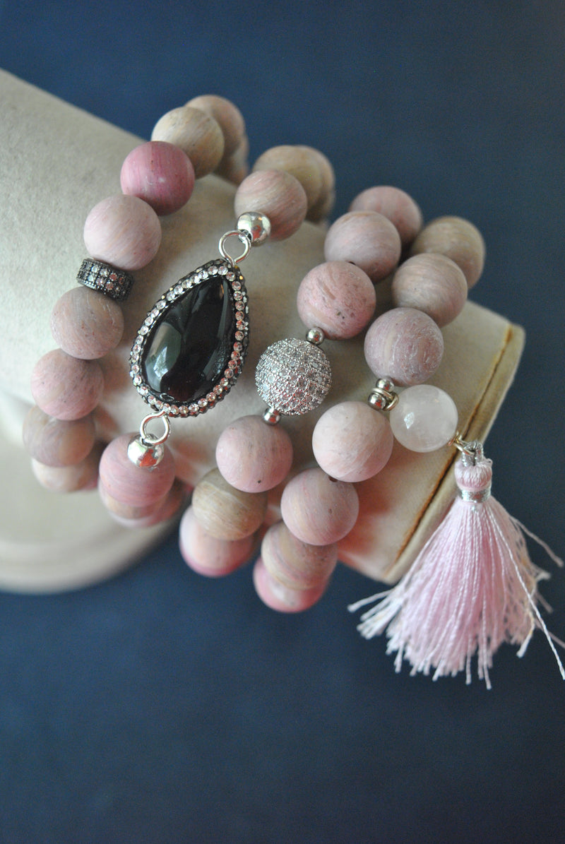 MATT PINK AGATE STRETCHY BRACELETS