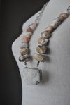 PINK PERUVIAN OPAL AND DRUZY PENDANT STATEMENT LONG NECKLACE