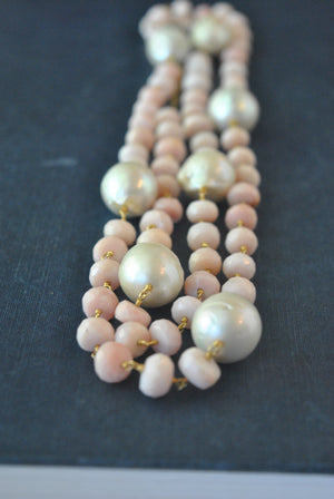 PINK PERUVIAN OPAL AND FRESHWATER PEARLS LONG NECKLACE