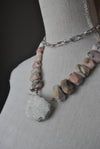 PINK PERUVIAN OPAL AND DRUZY PENDANT STATEMENT LONG NECKLACE