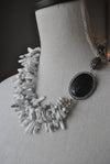 WHITE MAGNESITE AND BLACK ONYX STATEMENT ASYMMETRIC NECKLACE
