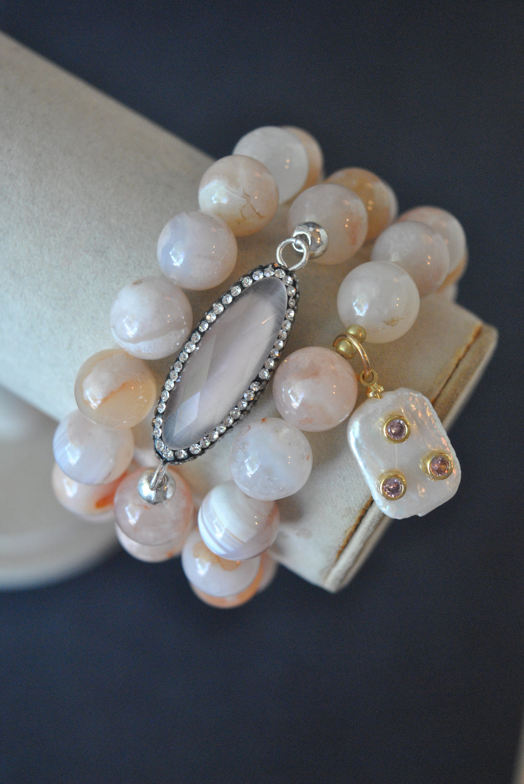 PEACH CHALCEDONY STRETCHY BRACELETS