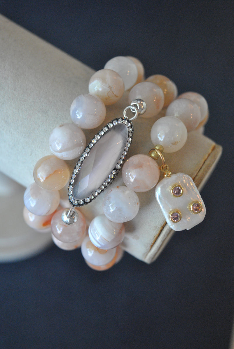 PEACH CHALCEDONY STRETCHY BRACELETS