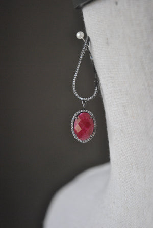 RUBY EARRINGS WITH GUNMETAL FINISH RHINESTONES