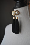 FASHION COLLECTION - BLACK TASSEL AND A PEARL LONG EARRINGS