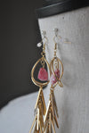 FASHION COLLECTION - PINK DRUZY GOLD FINISH LONG STATEMENT EARRINGS