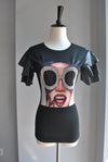 GRAPHIC BLACK TOP WUTH FAUX LEATHER SLEEVES