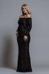CLEARANCE - NAVY BLUE SILKY LONG DRESS WITH OPEN BACK AND SIDE SLIT