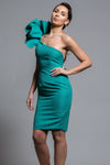 ASYMMETRIC GREEN DRESS WITH RUFFLES